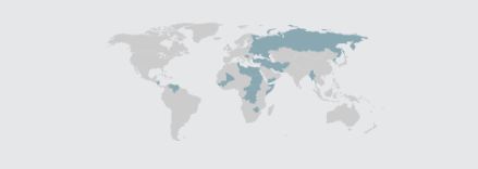 Wereldkaart waarbij blauwgekleurde vlekken de risicolanden zijn